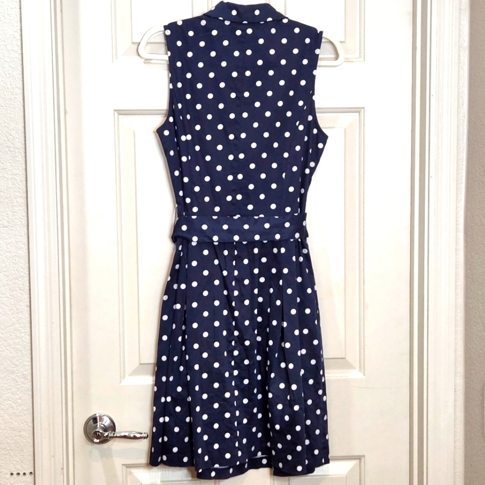Chaps Sleeveless Navy Blue Dress with White Polka Dots Size 12 - Picture 2 of 6